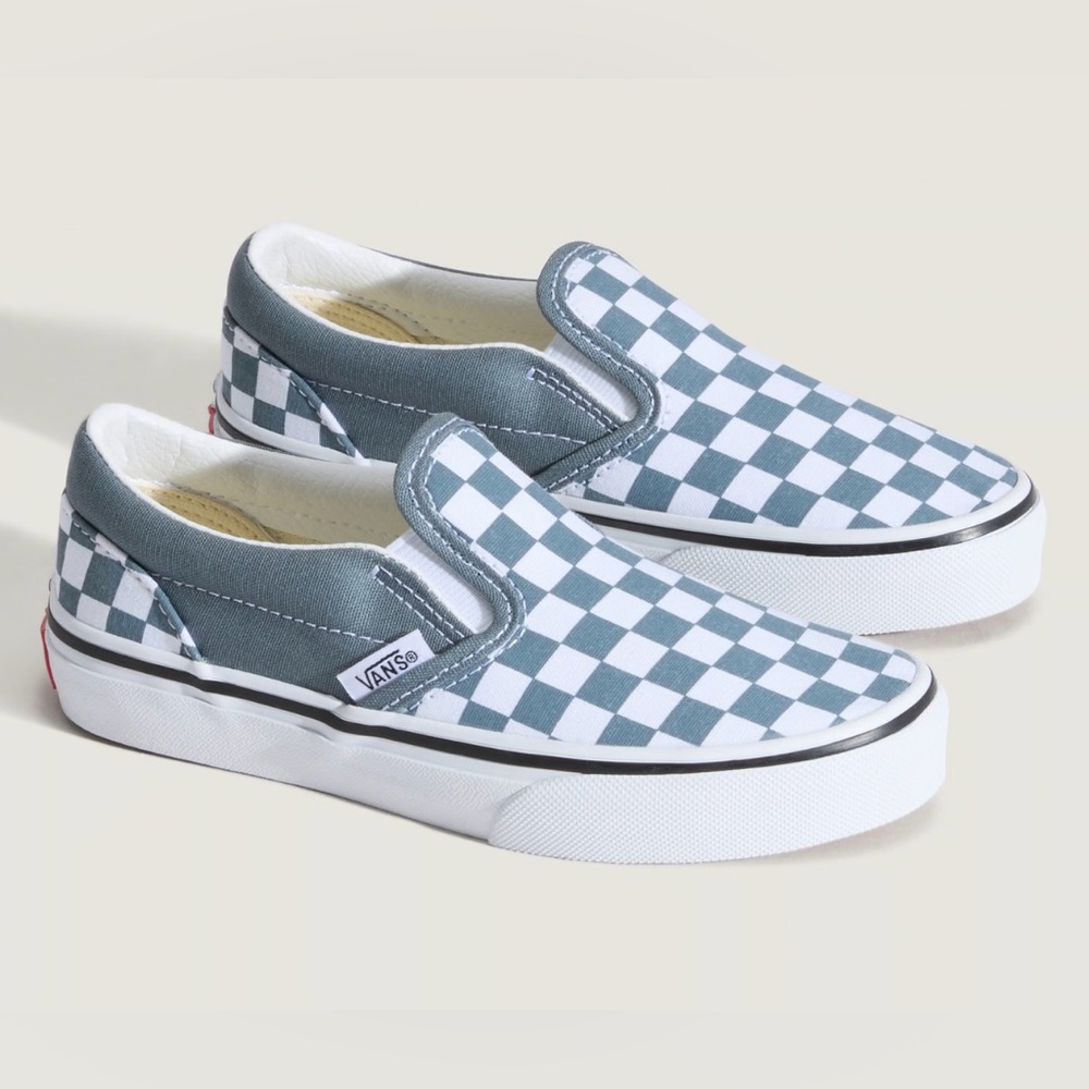 Vans Kids Classic Youth Checkerboard Stormy Blue White Slip On Shoes Size 1.5